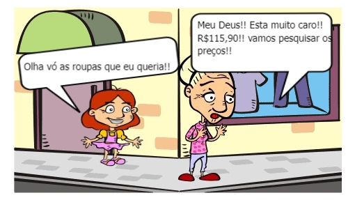 Este quadrinho mostra como você pode pesquisar preços e comprar o que cabe no seu bolso